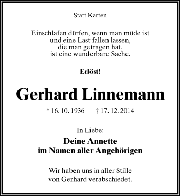 Anzeige  Gerhard Linnemann  Lippische Landes-Zeitung