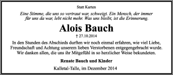 Anzeige  Alois Bauch  Lippische Landes-Zeitung