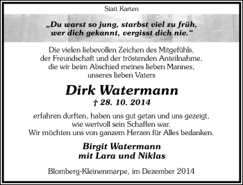 Anzeige  Dirk Watermann  Lippische Landes-Zeitung