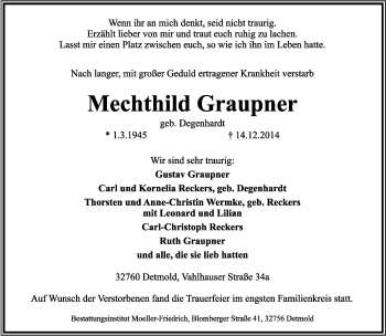 Anzeige  Mechthild Graupner  Lippische Landes-Zeitung