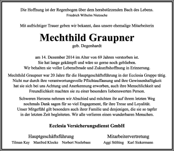 Anzeige  Mechthild Graupner  Lippische Landes-Zeitung