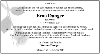 Anzeige  Erna Danger  Lippische Landes-Zeitung