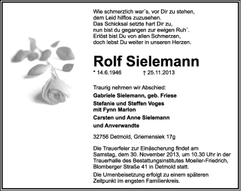 Anzeige  Rolf Sielemann  Lippische Landes-Zeitung