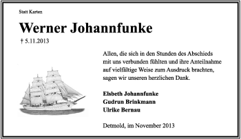 Anzeige  Werner Johannfunke  Lippische Landes-Zeitung