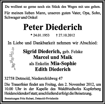 Anzeige  Peter Diederich  Lippische Landes-Zeitung