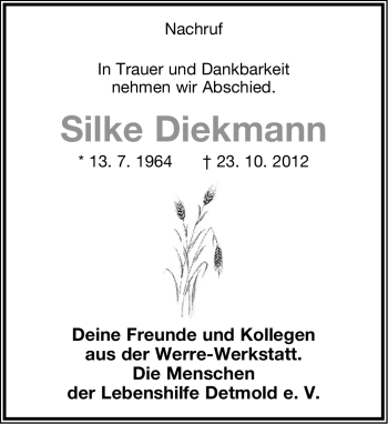 Anzeige  Silke Diekmann  Lippische Landes-Zeitung