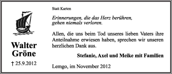 Anzeige  Walter Gröne  Lippische Landes-Zeitung