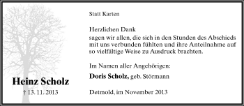 Anzeige  Heinz Scholz  Lippische Landes-Zeitung