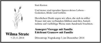 Anzeige  Wilma Strate  Lippische Landes-Zeitung