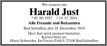 Anzeige  Harlad Just  Lippische Landes-Zeitung