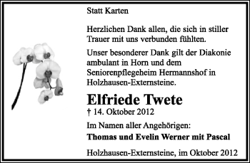 Anzeige  Elfriede Twete  Lippische Landes-Zeitung