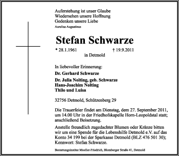 Anzeige  Stefan Schwarze  Lippische Landes-Zeitung