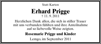 Anzeige  Erhard Prigge  Lippische Landes-Zeitung