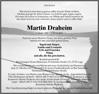 Anzeige  Martin Draheim  Lippische Landes-Zeitung