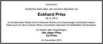 Anzeige  Eckhard Priss  Lippische Landes-Zeitung