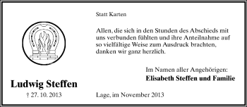 Anzeige  Ludwig Steffen  Lippische Landes-Zeitung