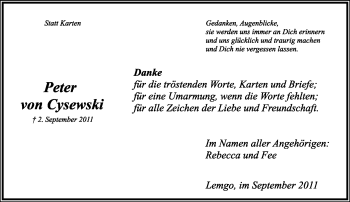 Anzeige  Peter von Cysewski  Lippische Landes-Zeitung