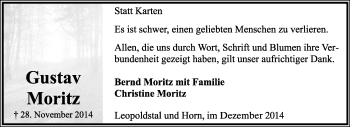 Anzeige  Gustav Moritz  Lippische Landes-Zeitung