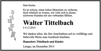 Anzeige  Walter Tittelbach  Lippische Landes-Zeitung