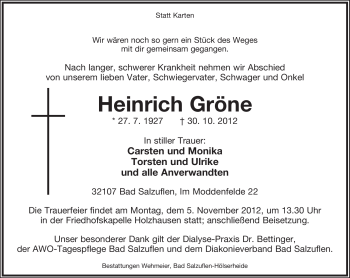Anzeige  Heinrich Gröne  Lippische Landes-Zeitung