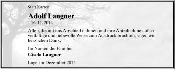 Anzeige  Adolf Langner  Lippische Landes-Zeitung