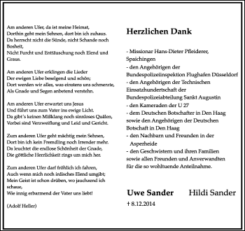 Anzeige  Uwe Sander  Lippische Landes-Zeitung