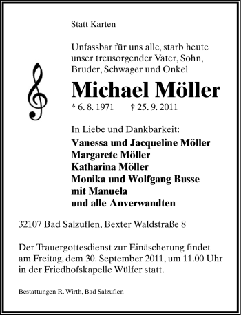 Anzeige  Michael Möller  Lippische Landes-Zeitung