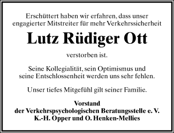 Anzeige  Lutz Rüdiger  Ott  Lippische Landes-Zeitung