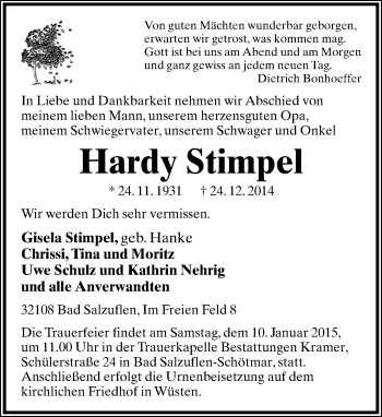 Anzeige  Hardy Stimpel  Lippische Landes-Zeitung