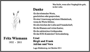Anzeige  Fritz Wiemann  Lippische Landes-Zeitung