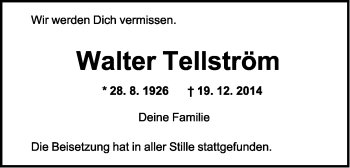 Anzeige  Walter Tellström  Lippische Landes-Zeitung