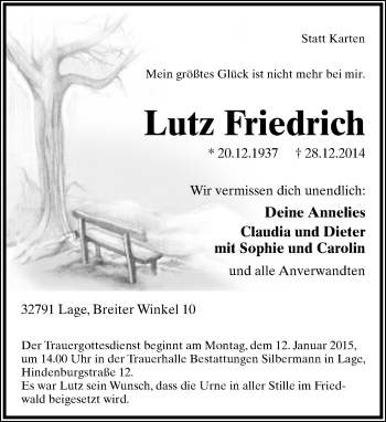 Anzeige  Lutz Friedrich  Lippische Landes-Zeitung