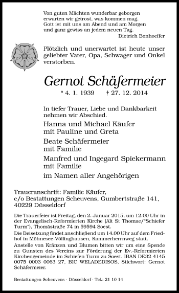 Anzeige  Gernot Schäfermeier  Lippische Landes-Zeitung