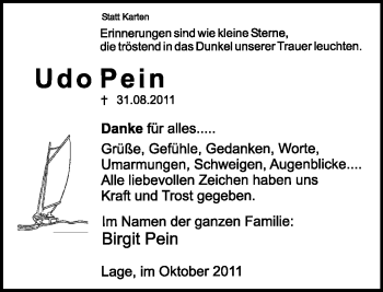 Anzeige  Udo Pein  Lippische Landes-Zeitung