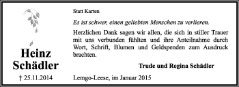 Anzeige  Heinz Schädler  Lippische Landes-Zeitung