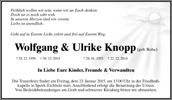 Anzeige  Wolfgang und Ulrike Knopp  Lippische Landes-Zeitung