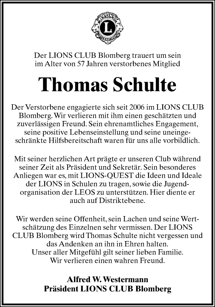  Traueranzeige für Thomas Schulte vom 31.12.2014 aus Lippische Landes-Zeitung