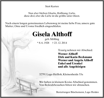 Anzeige  Gisela Althoff  Lippische Landes-Zeitung