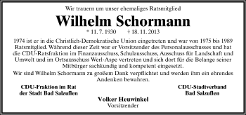 Anzeige  Wilhelm Schormann  Lippische Landes-Zeitung