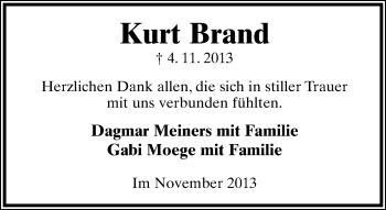 Anzeige  Kurt Brand  Lippische Landes-Zeitung