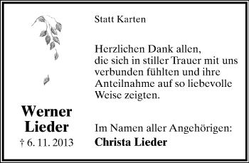 Anzeige  Werner Lieder  Lippische Landes-Zeitung