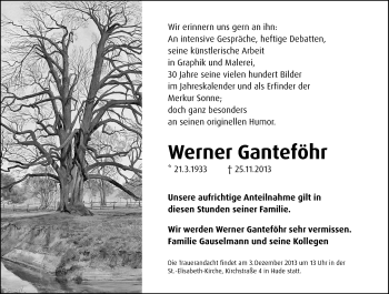 Anzeige  Werner Ganteföhr  Lippische Landes-Zeitung