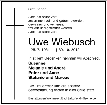Anzeige  Uwe Wiebusch  Lippische Landes-Zeitung