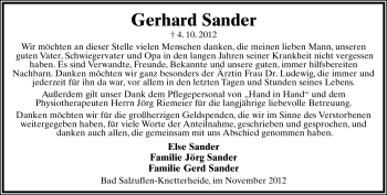 Anzeige  Gerhard Sander  Lippische Landes-Zeitung