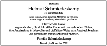 Anzeige  Helmut Schmiedeskamp  Lippische Landes-Zeitung