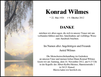 Anzeige  Konrad Wilmes  Lippische Landes-Zeitung