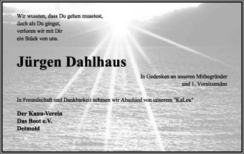 Anzeige  Jürgen Dahlhaus  Lippische Landes-Zeitung