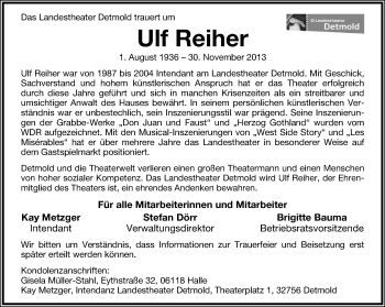 Anzeige  Ulf Reiher  Lippische Landes-Zeitung