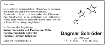 Anzeige  Dagmar Schröder  Lippische Landes-Zeitung