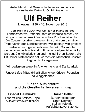 Anzeige  Ulf Reiher  Lippische Landes-Zeitung